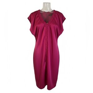 Hugo Boss Fuchsia Pink Ruched V-Neck Dress | Size 6 | Romantic, Designer
